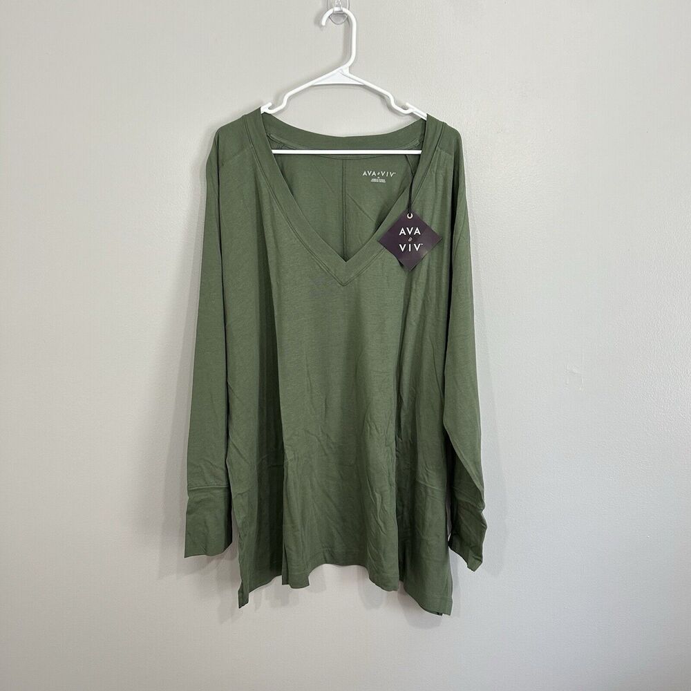 Ava & Viv Women’s Plus Size 4X Top Long Sleeve V-Neck Knit Top NWT